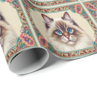Decorative Birman Cat Colourful Framed Border