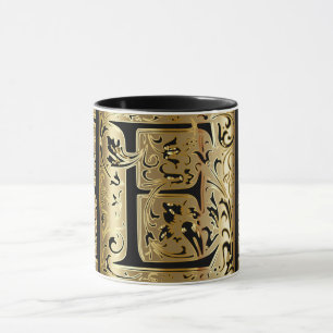 Decorative Black and Gold Letter E Coffee Mug