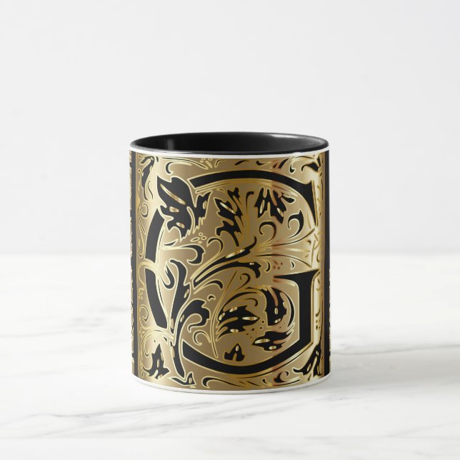 Decorative Black and Gold Letter G Coffee Mug (Center)