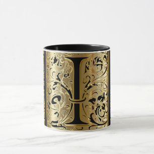Decorative Black and Gold Letter I Coffee Mug
