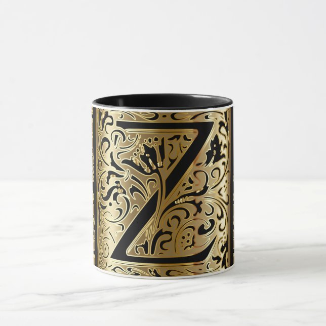 Decorative Black and Gold Letter Z Coffee Mug (Center)
