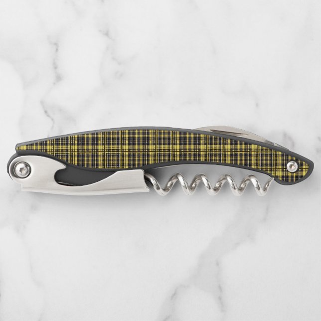 Decorative Black and Gold Plaid Pattern Corkscrew (Front)