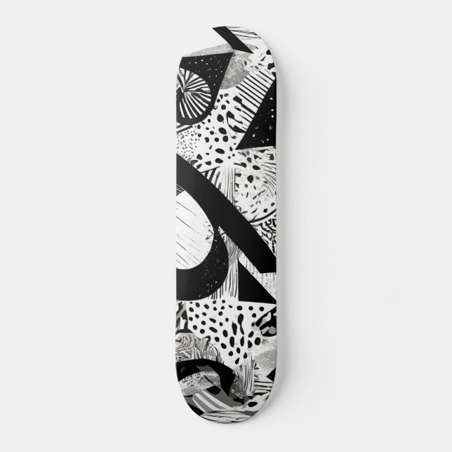 Decorative Black and White Abstract Pattern Skateboard (Front)