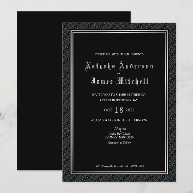 Decorative Black and White Border Wedding Invitation (Front/Back)