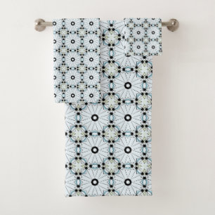 Decorative black and white circular patterned bath towel set