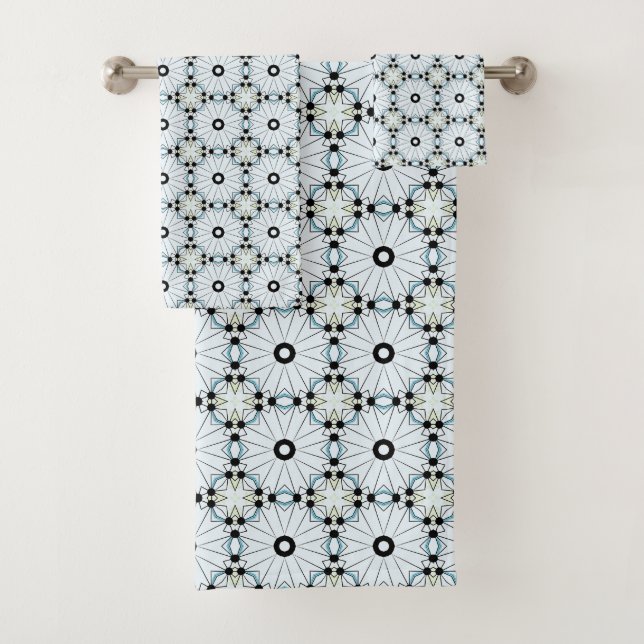 Decorative black and white circular patterned  bath towel set (Insitu)