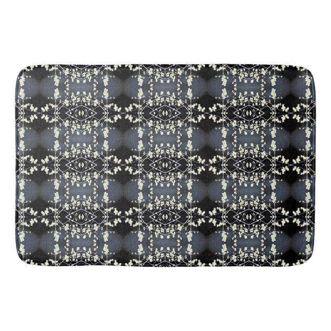 Decorative black and white pattern bath mat (Front)