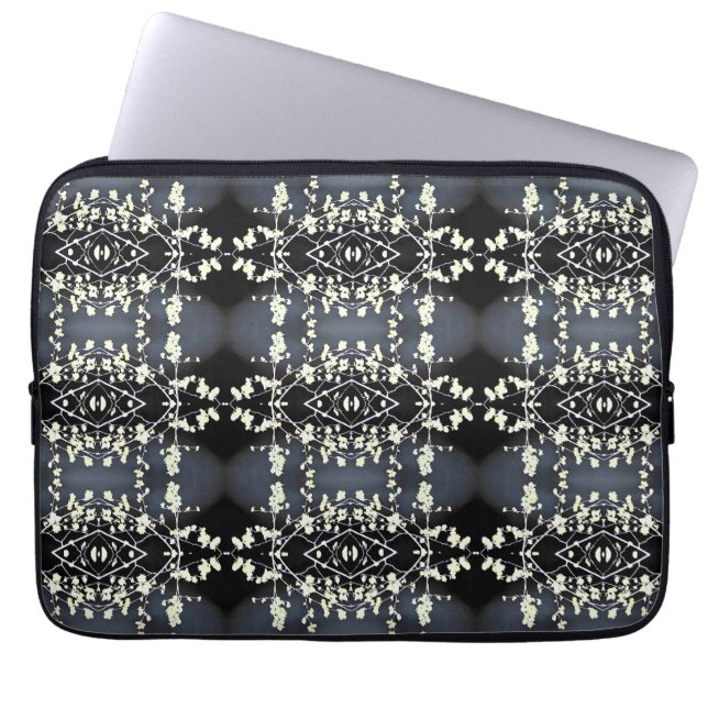 Decorative black and white pattern laptop sleeve (Front)