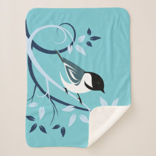 Decorative Black Capped Chickadee Sherpa Blanket
