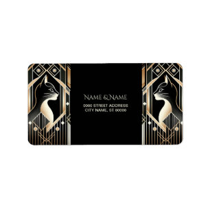 Decorative Black Cat Abstract Address Label