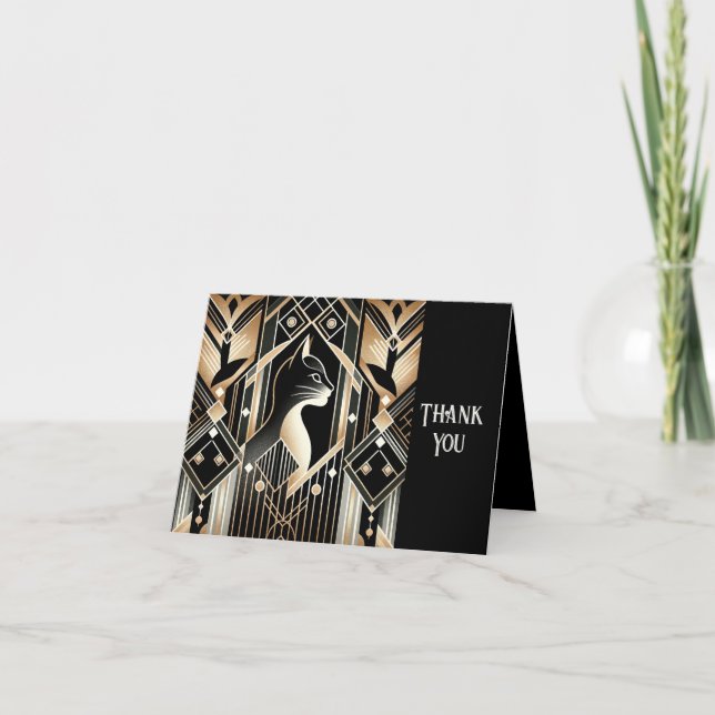 Decorative Black Cat Abstract Thank You Card (Front)