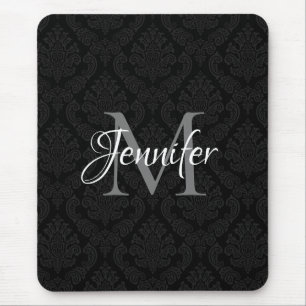 Decorative Black Grey and White Monogram Mouse Mat