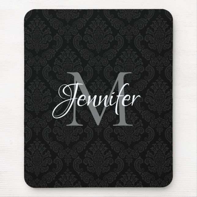Decorative Black Grey and White Monogram Mouse Mat (Front)