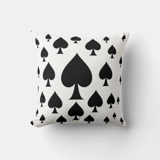DECORATIVE BLACK SPADES  PLAYING CARDS CASINO ART CUSHION (Front)
