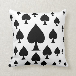 DECORATIVE BLACK SPADES PLAYING CARDS CASINO ART CUSHION