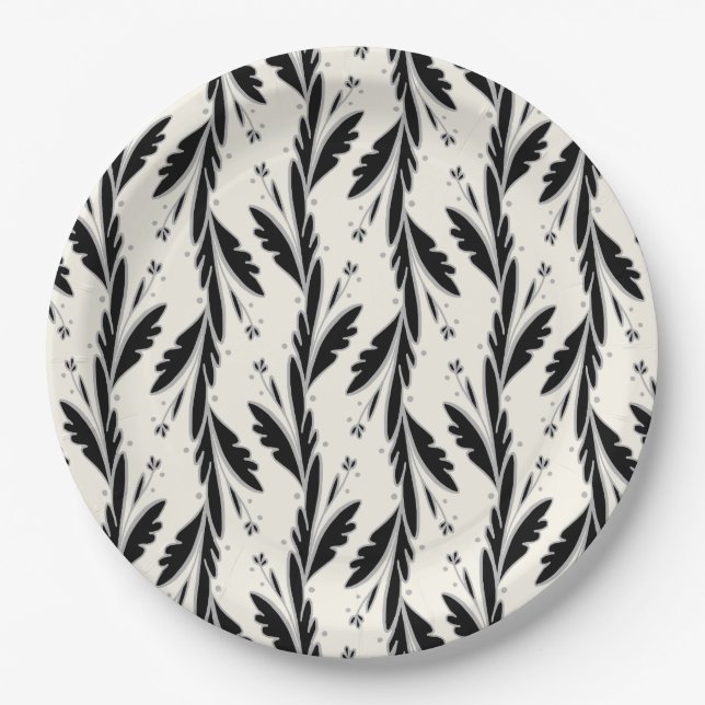 Decorative Black Vines Pattern Paper Plate (Front)