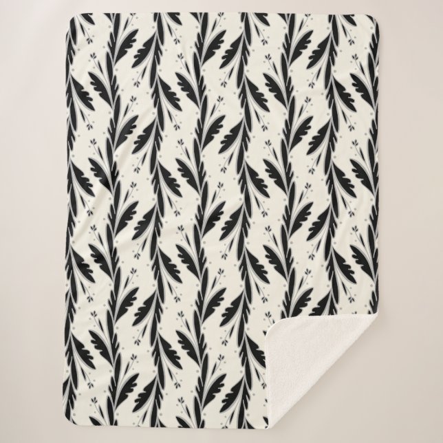 Decorative Black Vines Pattern Sherpa Blanket (Front)