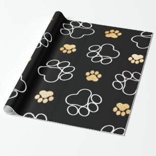 Decorative Black White and Gold Animal Paw Wrapping Paper