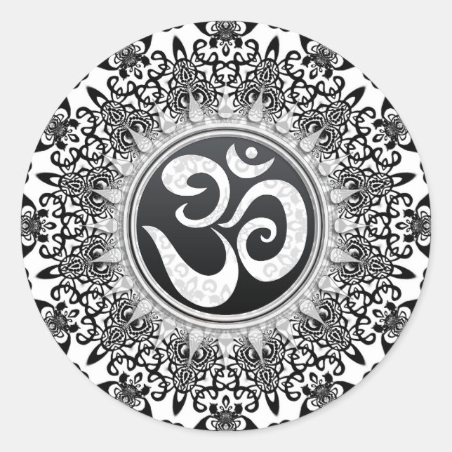 Decorative Black+White Om Spiritual Art Sticker (Front)