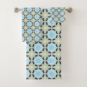 Decorative blue and cream floral patterned bath towel set