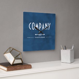 Decorative Blue Company Name Square Wall Clock