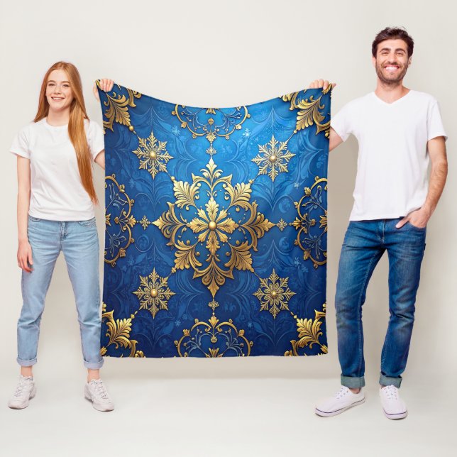 Decorative Blue Gold Fleece Blanket (In Situ)