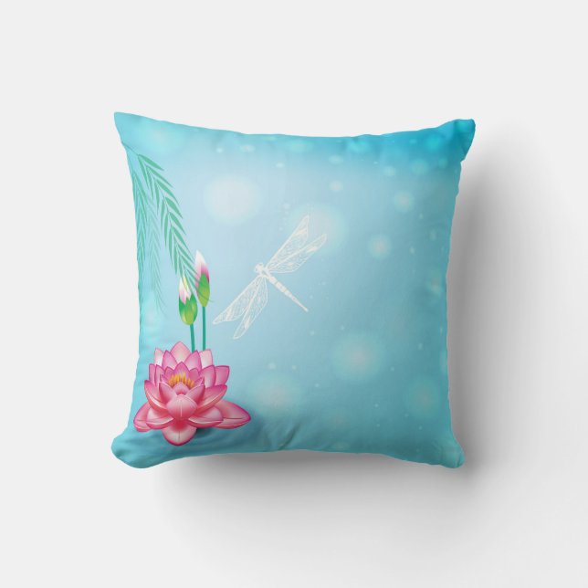 Decorative blue pink lotus glitter faux foil cushion (Front)