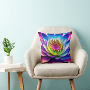 Decorative blue pink lotus glitter faux foil cushion