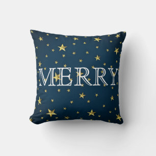 Decorative Blue Stars  Merry Christmas Cushion