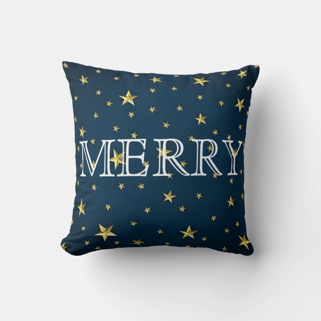 Decorative Blue Stars  Merry Christmas Cushion (Front)