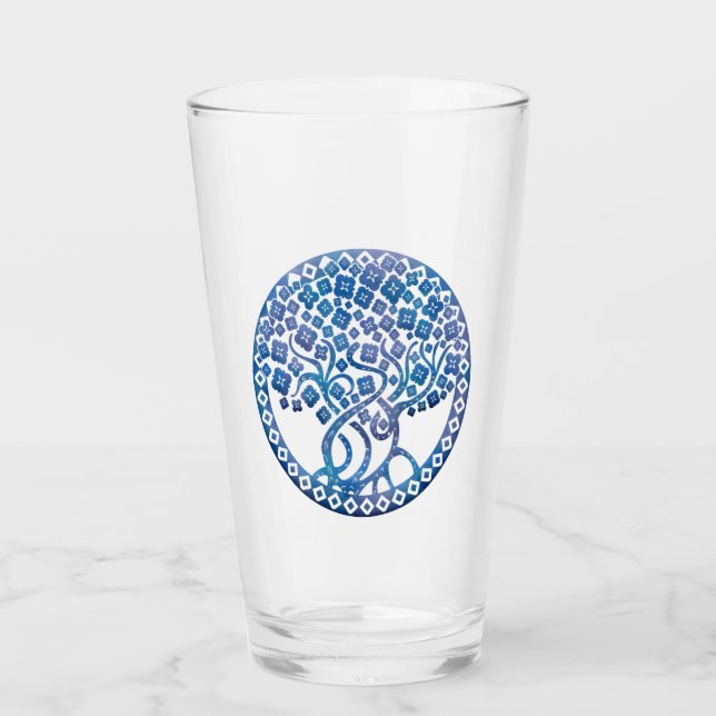 Decorative Blue Tree Of Life Glass (Front)