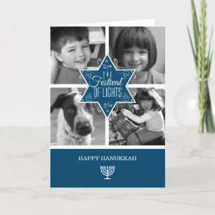 Decorative Blue Typography Star of David Hanukkah Holiday Card