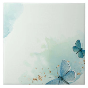 Decorative Blue Watercolor Butterflies Tile