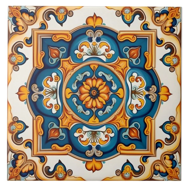 Decorative Blue Yellow Mediterranean Tile (Front)