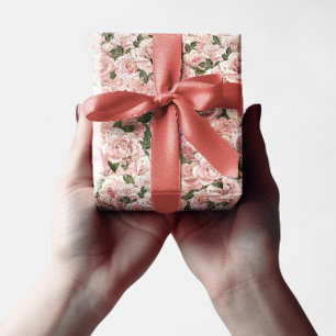 Decorative Blush Pink Gold Glam Rose Botanical Wrapping Paper