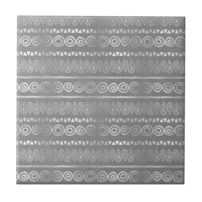 Decorative Bohemian Grey Stripe Striped Pattern Tile (Front)