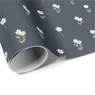 Decorative Boho Ditsy Floral Cottagecore Dark Blue Wrapping Paper