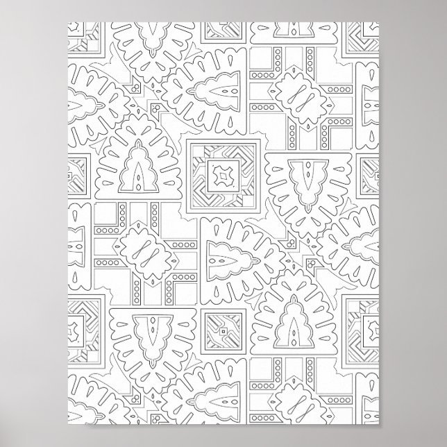 Decorative Boho Tile Motif Pattern Colouring Art Poster (Front)