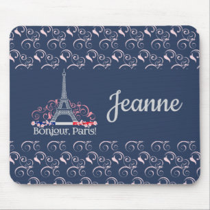 Decorative Bonjour Paris Personalised Name Mouse Mat