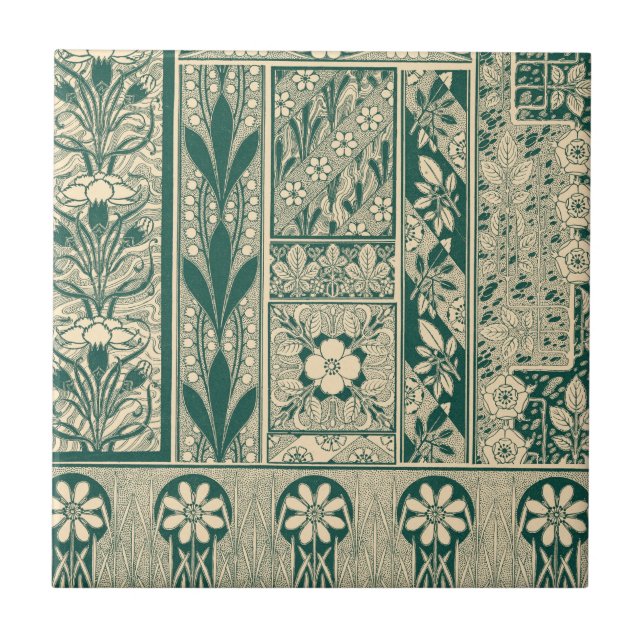 Decorative Botanical Art Nouveau Pattern Tile (Front)