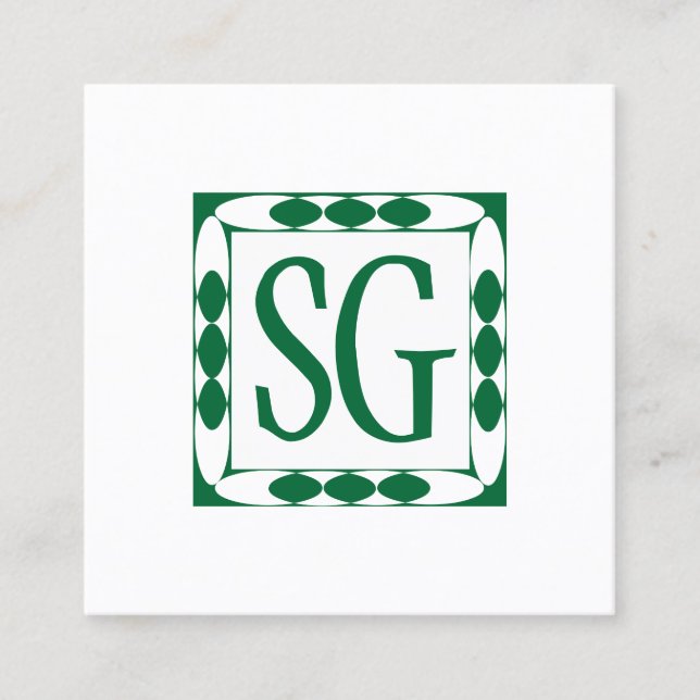 Decorative Box 02 - Initials - Forest Green Square Business Card (Front)