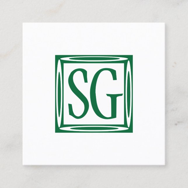 Decorative Box - Initials - Forest Green Square Business Card (Front)