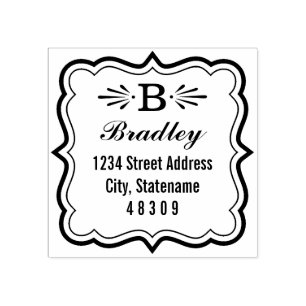 Decorative Bracket Frame Monogram Return Address Rubber Stamp