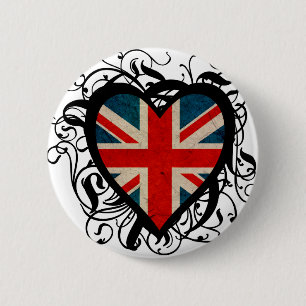 Decorative British Heart 6 Cm Round Badge