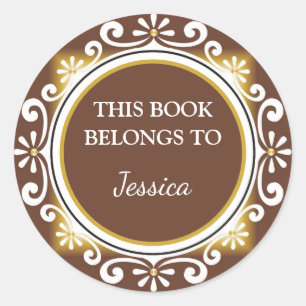 Decorative Brown From The Library Of Bookplates Classic Round Sticker
