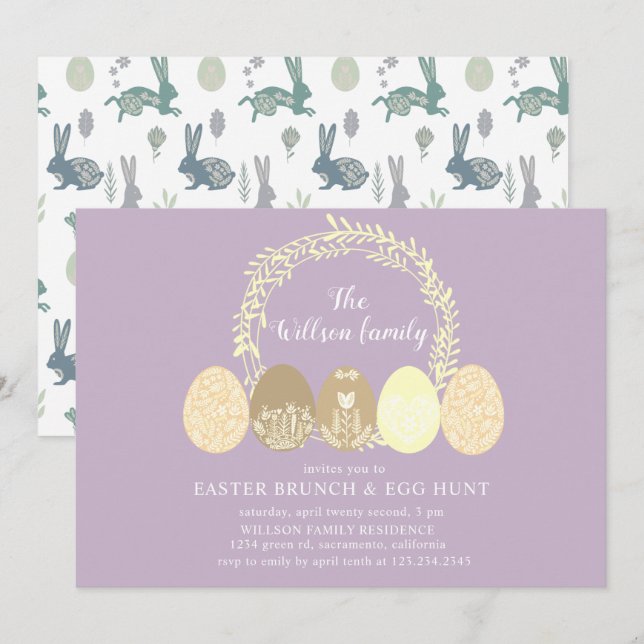 Decorative Bunny and Easter Eggs Brunch Invitation (Front/Back)