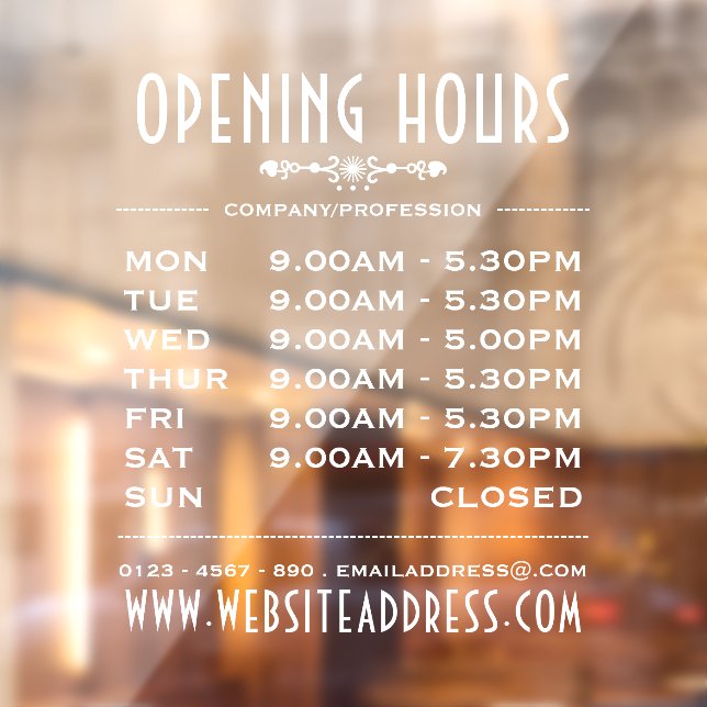 Decorative Business Opening Hours and Information Window Cling (Sheet 2)