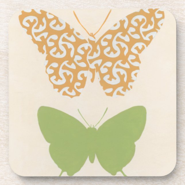 Decorative Butterfly Patterns on Cream Background Coaster (Front)