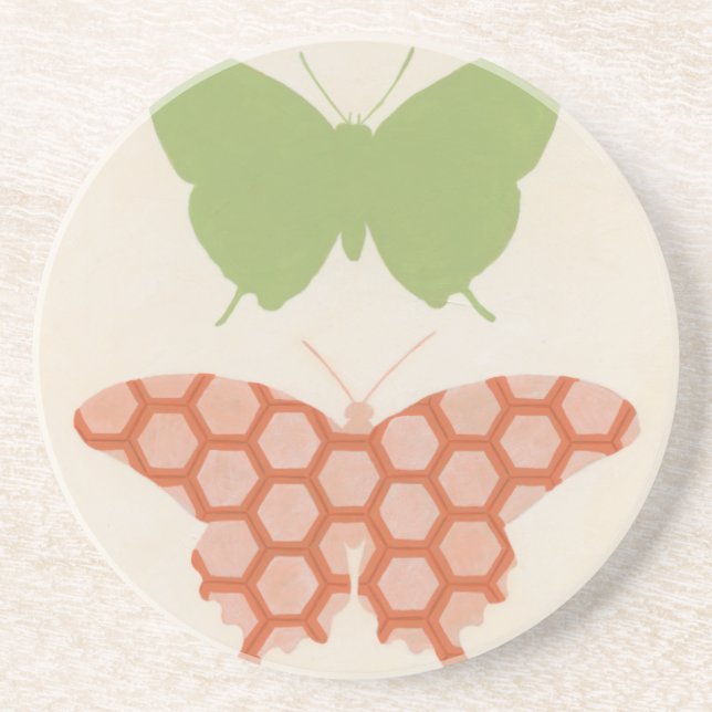 Decorative Butterfly Patterns on Cream Background Coaster (Front)