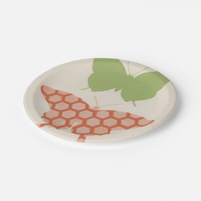 Decorative Butterfly Patterns on Cream Background Paper Plate (Angled)